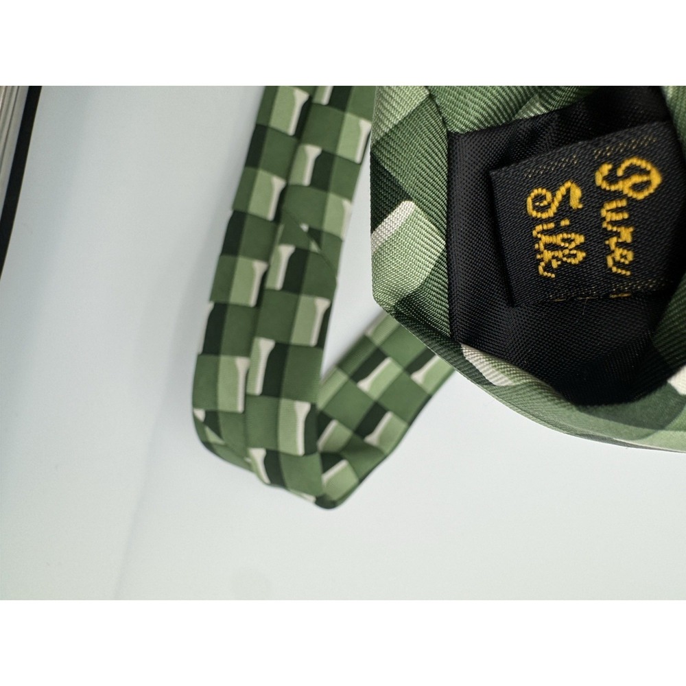 Josh Bach Green Geometric Check‎ Silk Tie Designer Mens Necktie Modern Pattern - Picture 6 of 7